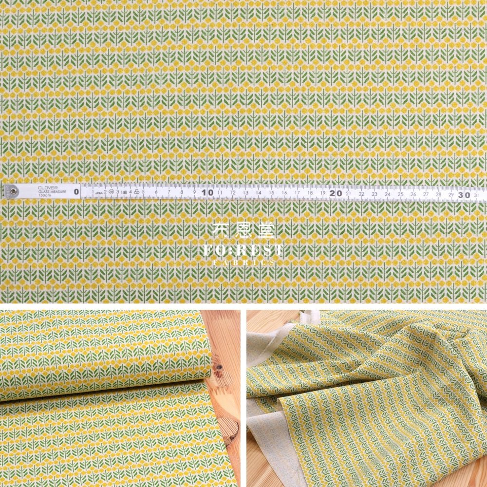 Cotton Linen - sashiko moyou Flower fabric Yellow - FO:REST Fabric 布恩堂Liberty fabrictana lawnjapanese fabricykk zipper
