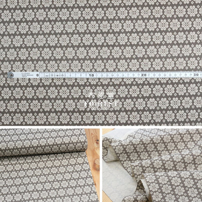 Cotton Linen - Sashiko Moyou Snow Fabric Gray Cotton Linen Canvas