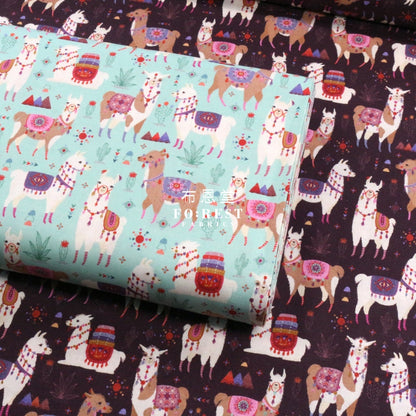 Cotton - Llama Fiesta Fabric Blue
