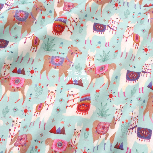 Cotton - Llama Fiesta Fabric Blue