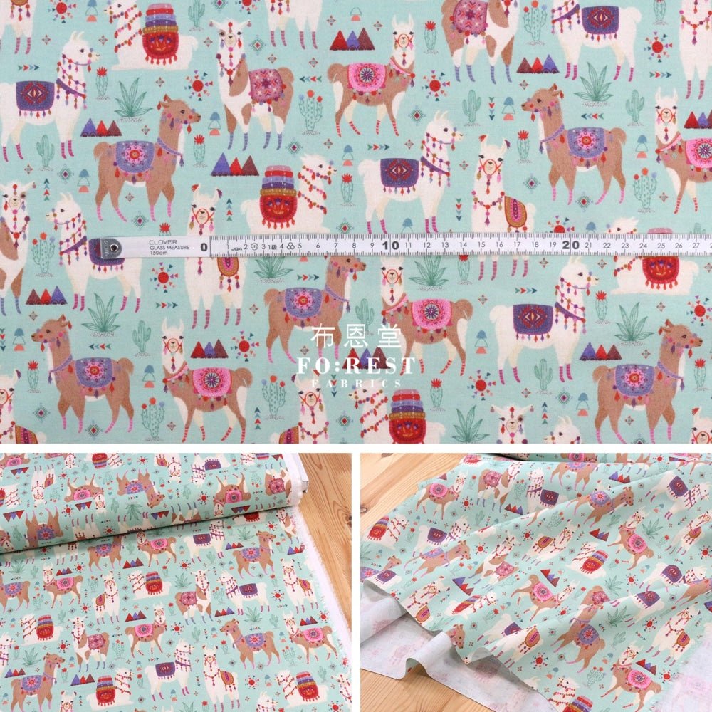 cotton - LLAMA Fiesta fabric Blue - FO:REST Fabric 布恩堂Liberty fabrictana lawnjapanese fabricykk zipper