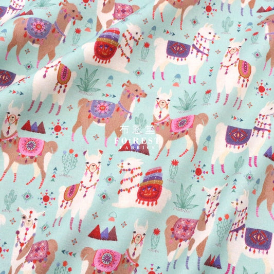 cotton - LLAMA Fiesta fabric Blue - FO:REST Fabric 布恩堂Liberty fabrictana lawnjapanese fabricykk zipper