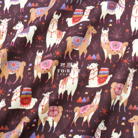 Cotton - Llama Fiesta Fabric Wine