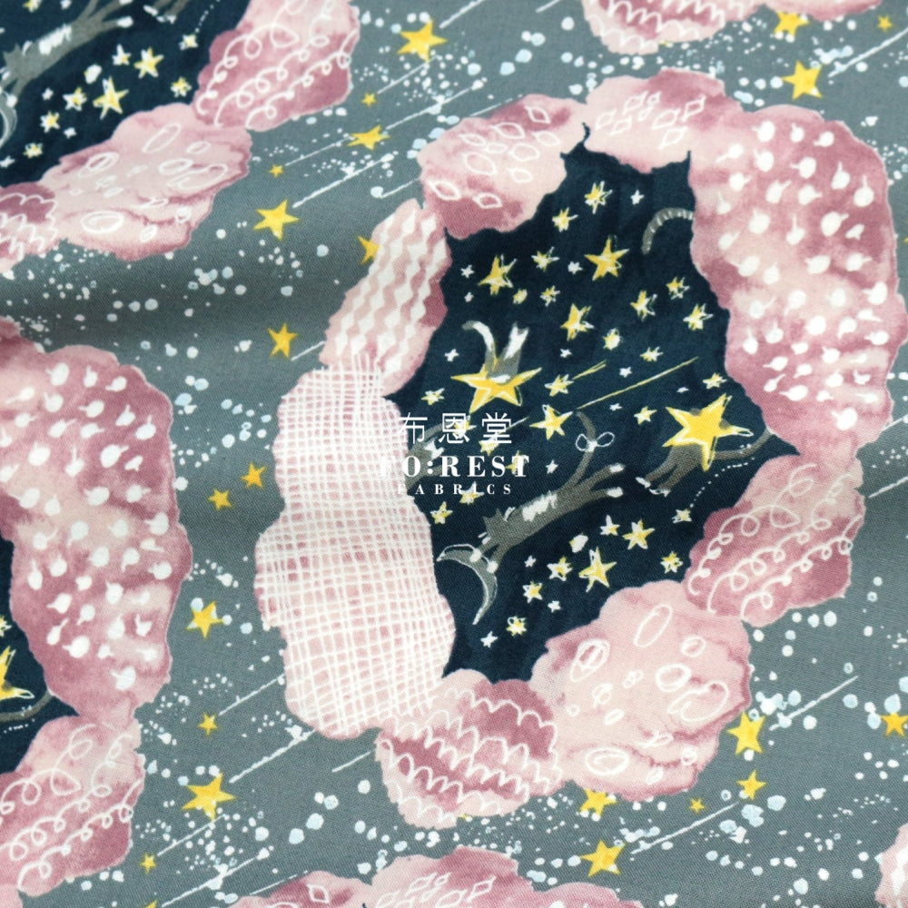 Cotton - Meteor Cats Balloon Fabric Pink Cotton