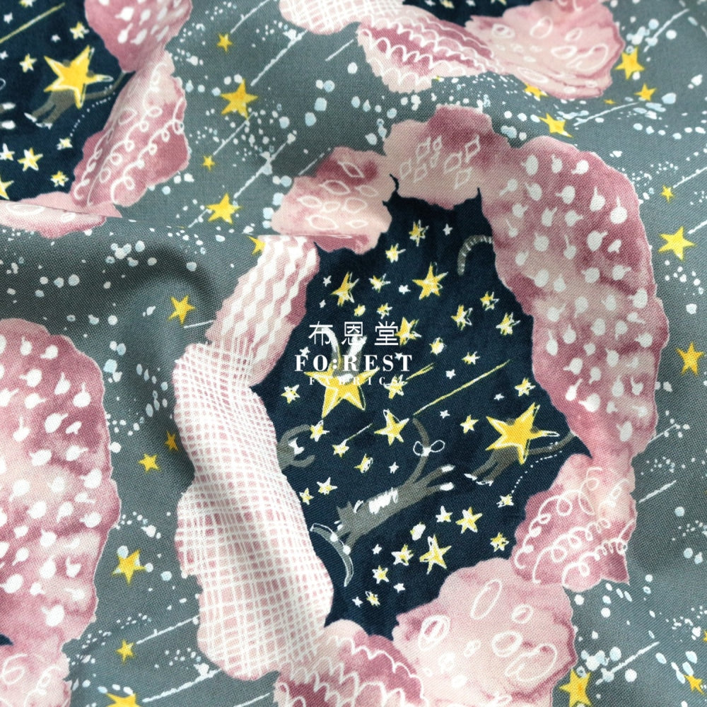 Cotton - Meteor Cats Balloon Fabric Pink Cotton