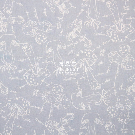 Cotton - Mushroom Anatomy Fabric Bluegray