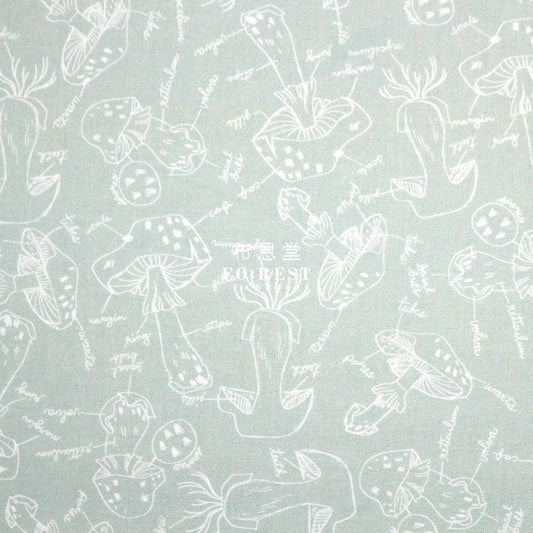 cotton - Mushroom Anatomy fabric Green - FO:REST Fabric 布恩堂Liberty fabrictana lawnjapanese fabricykk zipper