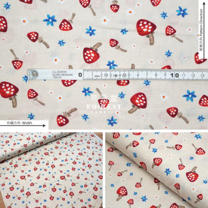 Cotton - Mushrooms Forest Fabric Natural