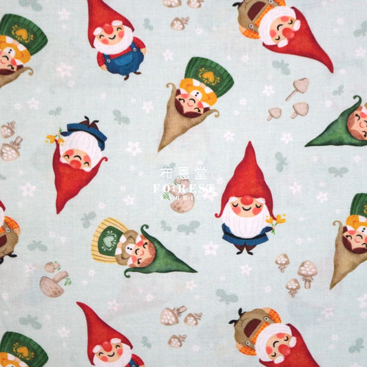 Cotton - Mushrooms Gnomes Fabric Lt.green