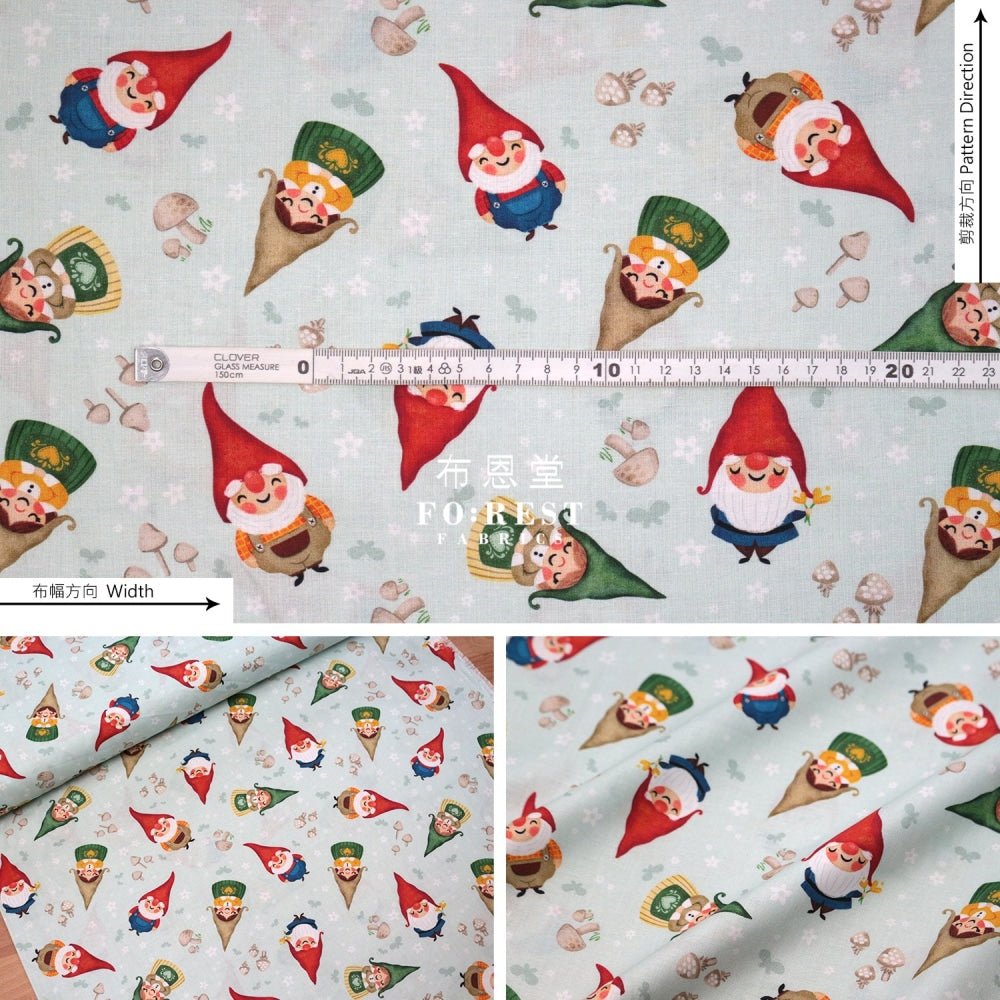 cotton - Mushrooms Gnomes fabric LT.Green - FO:REST Fabric 布恩堂Liberty fabrictana lawnjapanese fabricykk zipper