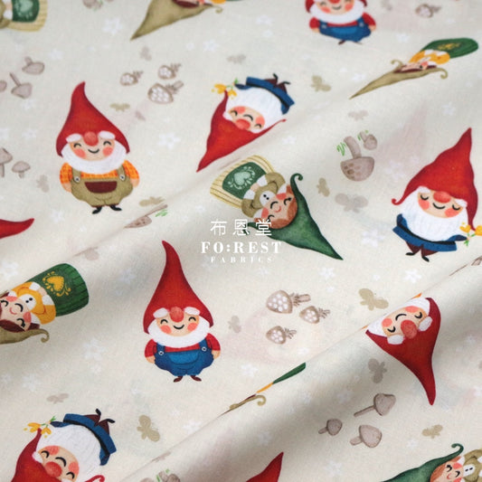 Cotton - Mushrooms Gnomes Fabric Natural