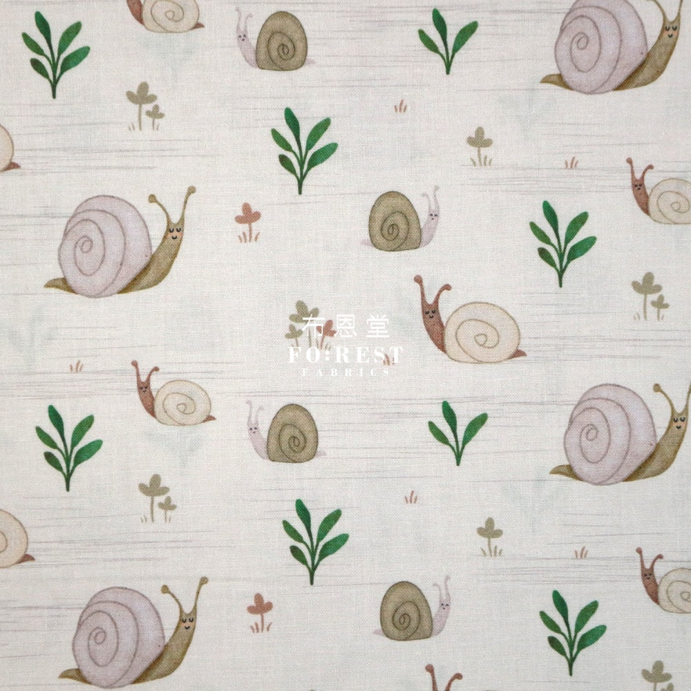 Cotton - Mushrooms Snails Fabric Natural