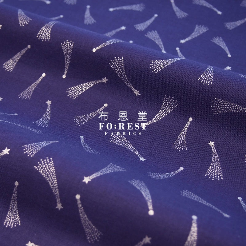 Cotton - Mystical Shooting Stars Fabric Midnight Blue Metallic