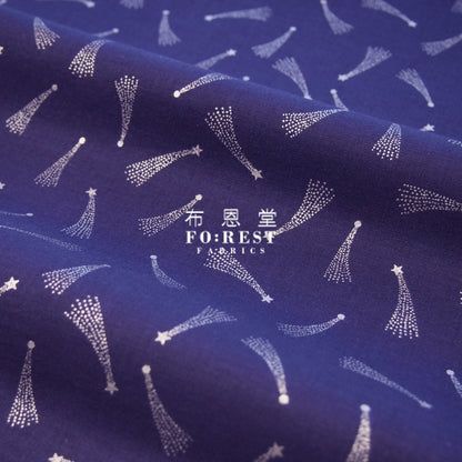 Cotton - Mystical Shooting Stars Fabric Midnight Blue Metallic