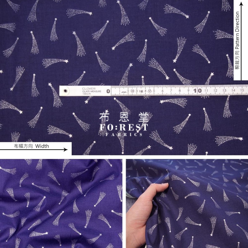Cotton - Mystical Shooting Stars Fabric Midnight Blue Metallic