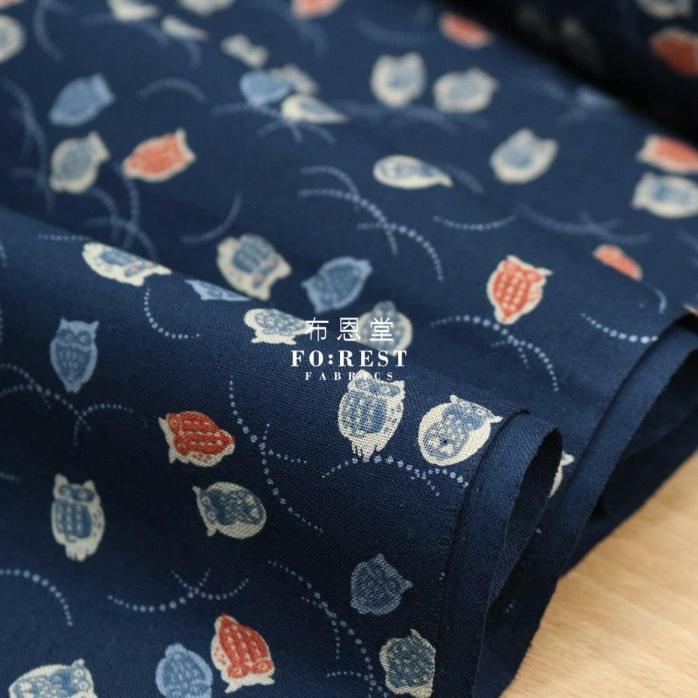 cotton - Owl Navy fabric - FO:REST Fabric 布恩堂Liberty fabrictana lawnjapanese fabricykk zipper