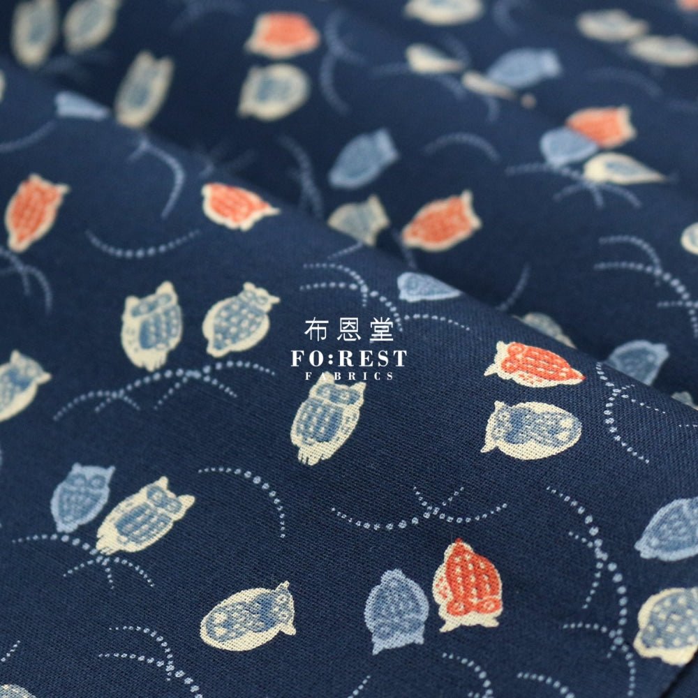 cotton - Owl Navy fabric - FO:REST Fabric 布恩堂Liberty fabrictana lawnjapanese fabricykk zipper