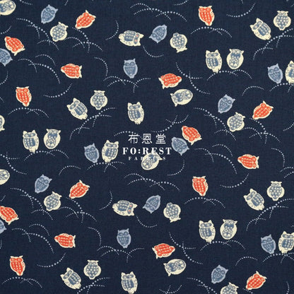 cotton - Owl Navy fabric - FO:REST Fabric 布恩堂Liberty fabrictana lawnjapanese fabricykk zipper