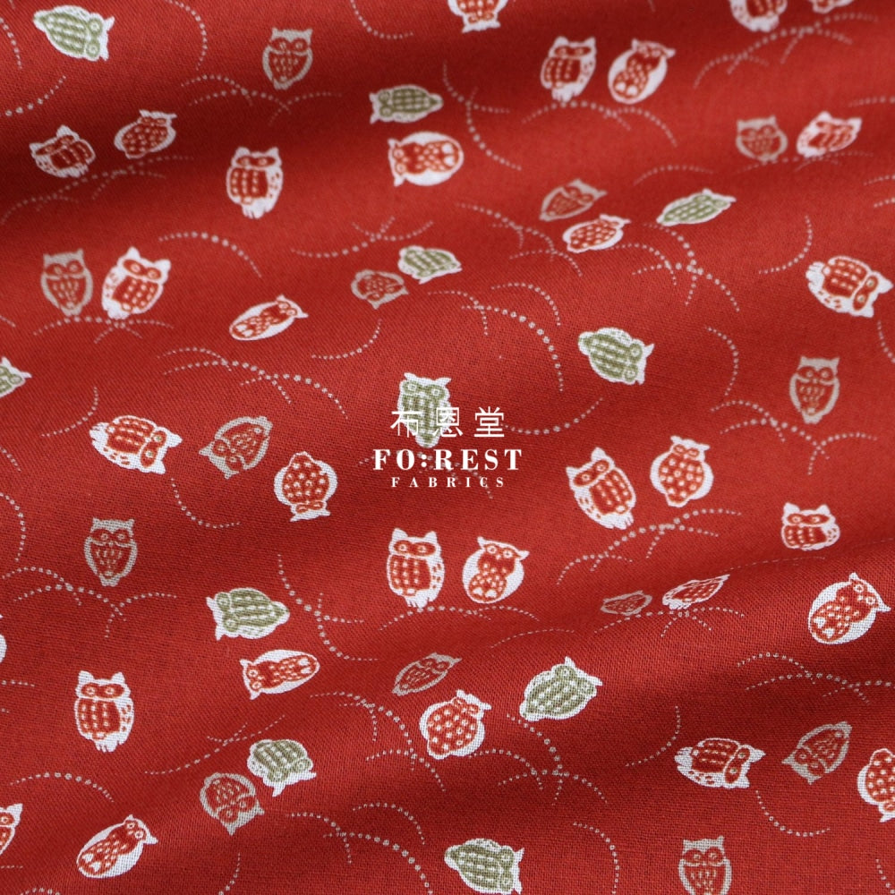 Cotton - Owl Red Fabric