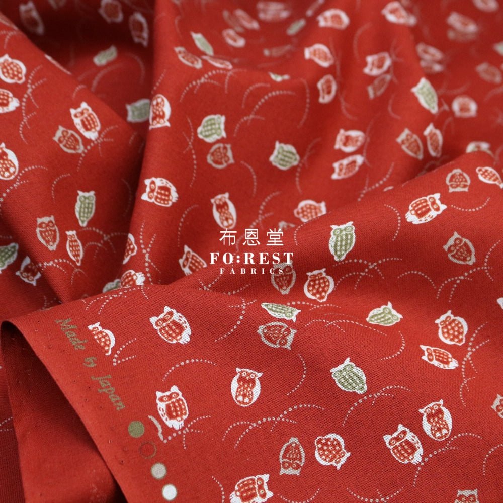 cotton - Owl Red fabric - FO:REST Fabric 布恩堂Liberty fabrictana lawnjapanese fabricykk zipper