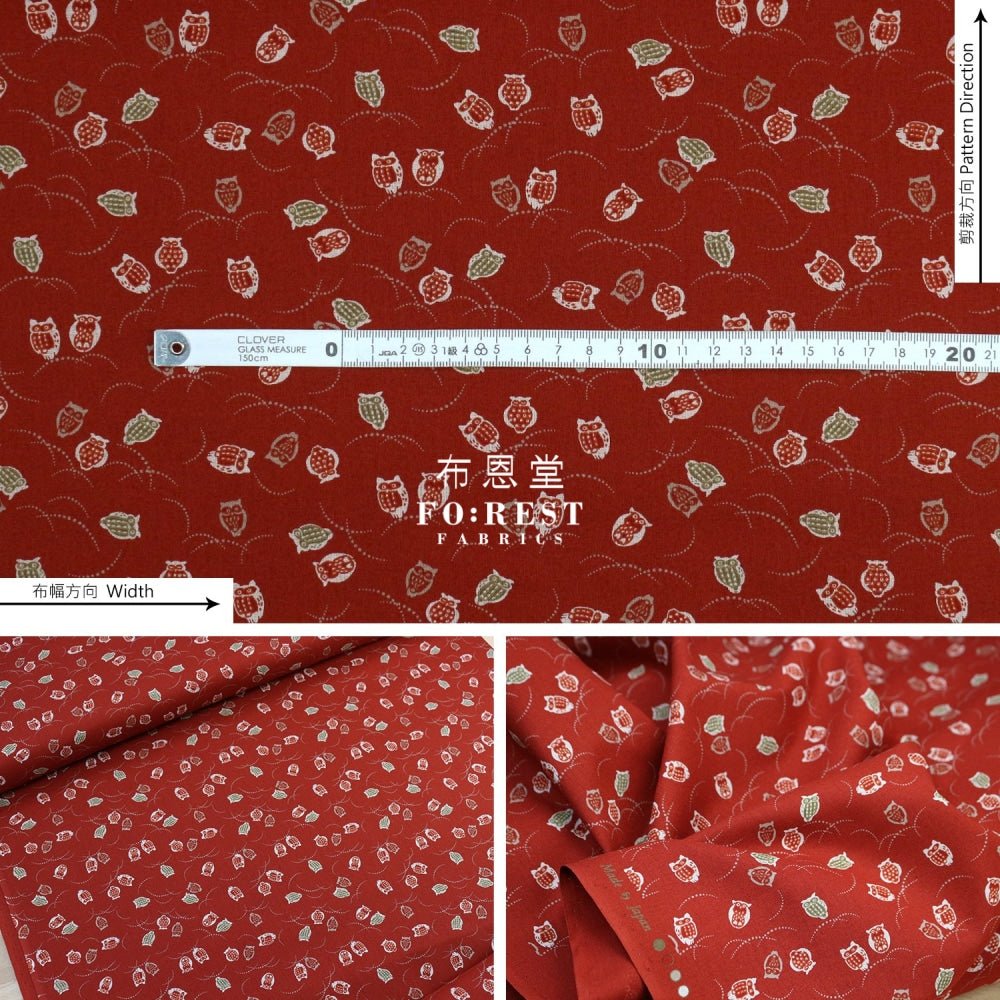 cotton - Owl Red fabric - FO:REST Fabric 布恩堂Liberty fabrictana lawnjapanese fabricykk zipper
