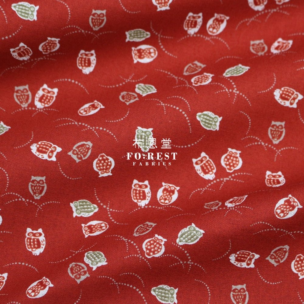 cotton - Owl Red fabric - FO:REST Fabric 布恩堂Liberty fabrictana lawnjapanese fabricykk zipper