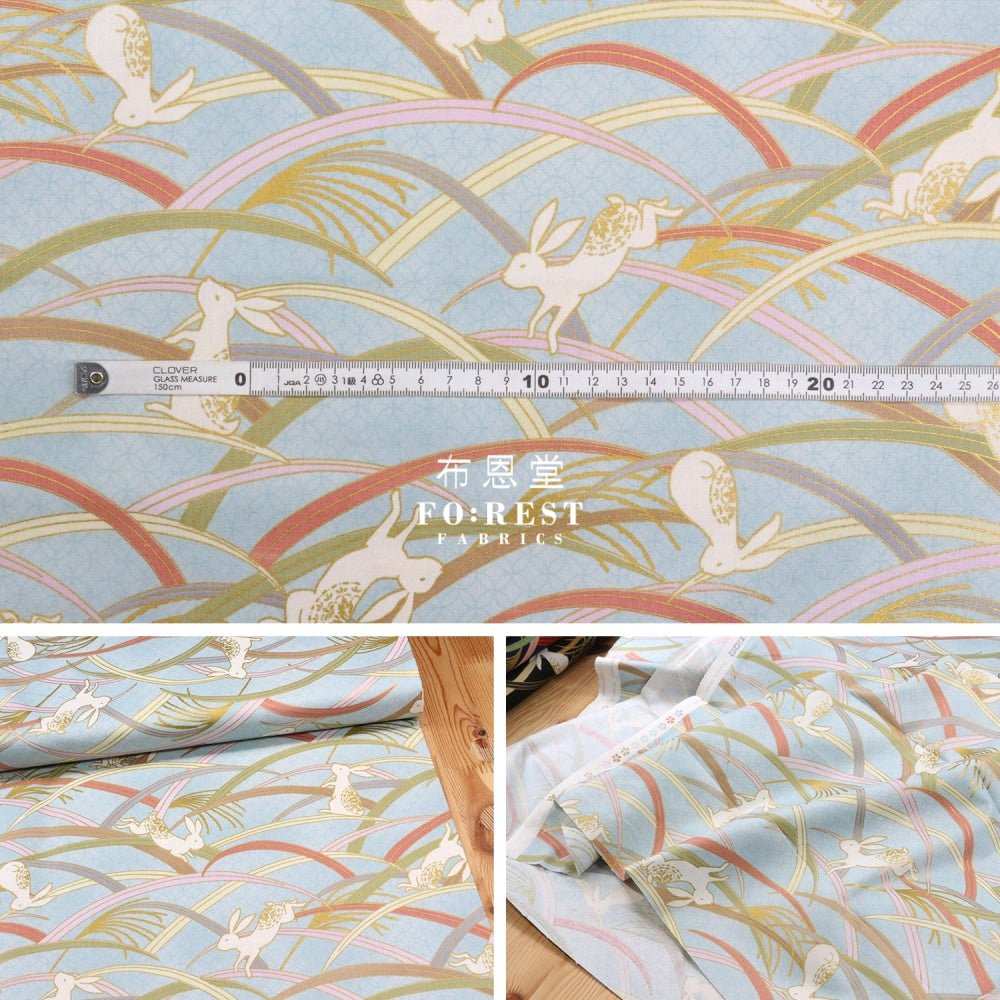 cotton - paddy Rabbit Japanese fabric Blue - FO:REST Fabric 布恩堂Liberty fabrictana lawnjapanese fabricykk zipper