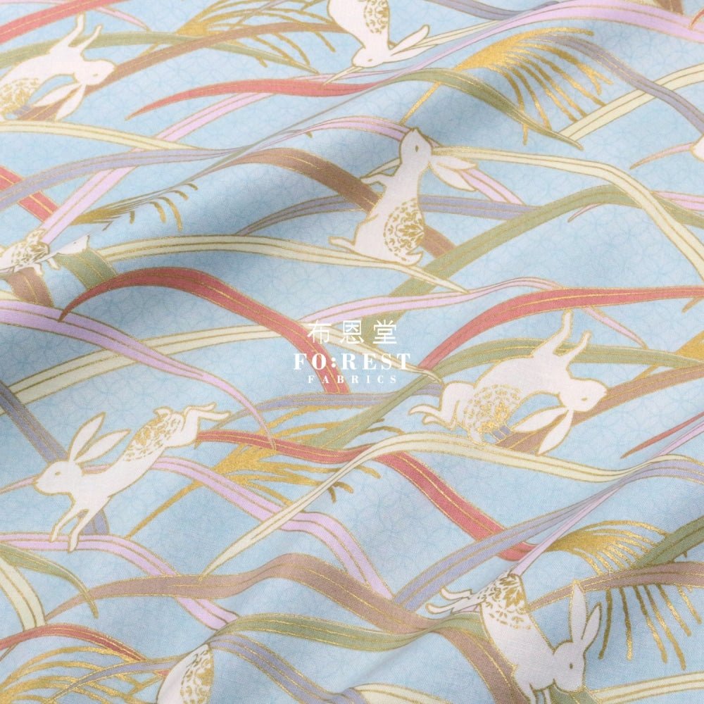 cotton - paddy Rabbit Japanese fabric Blue - FO:REST Fabric 布恩堂Liberty fabrictana lawnjapanese fabricykk zipper