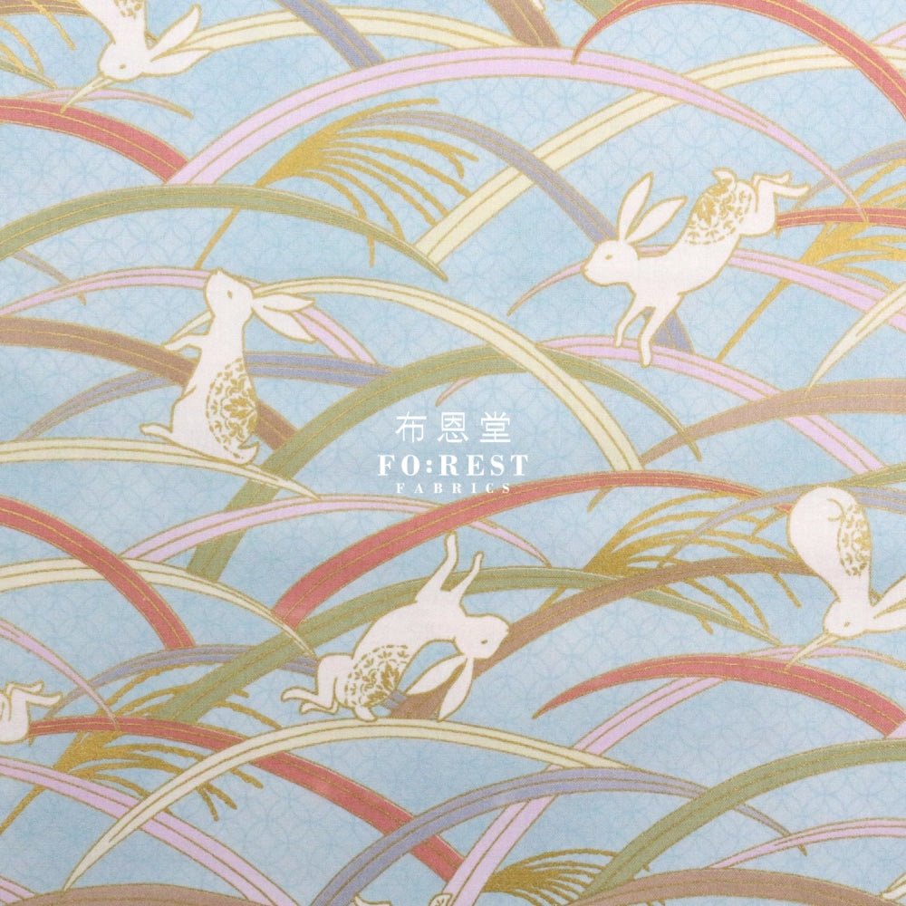 cotton - paddy Rabbit Japanese fabric Blue - FO:REST Fabric 布恩堂Liberty fabrictana lawnjapanese fabricykk zipper