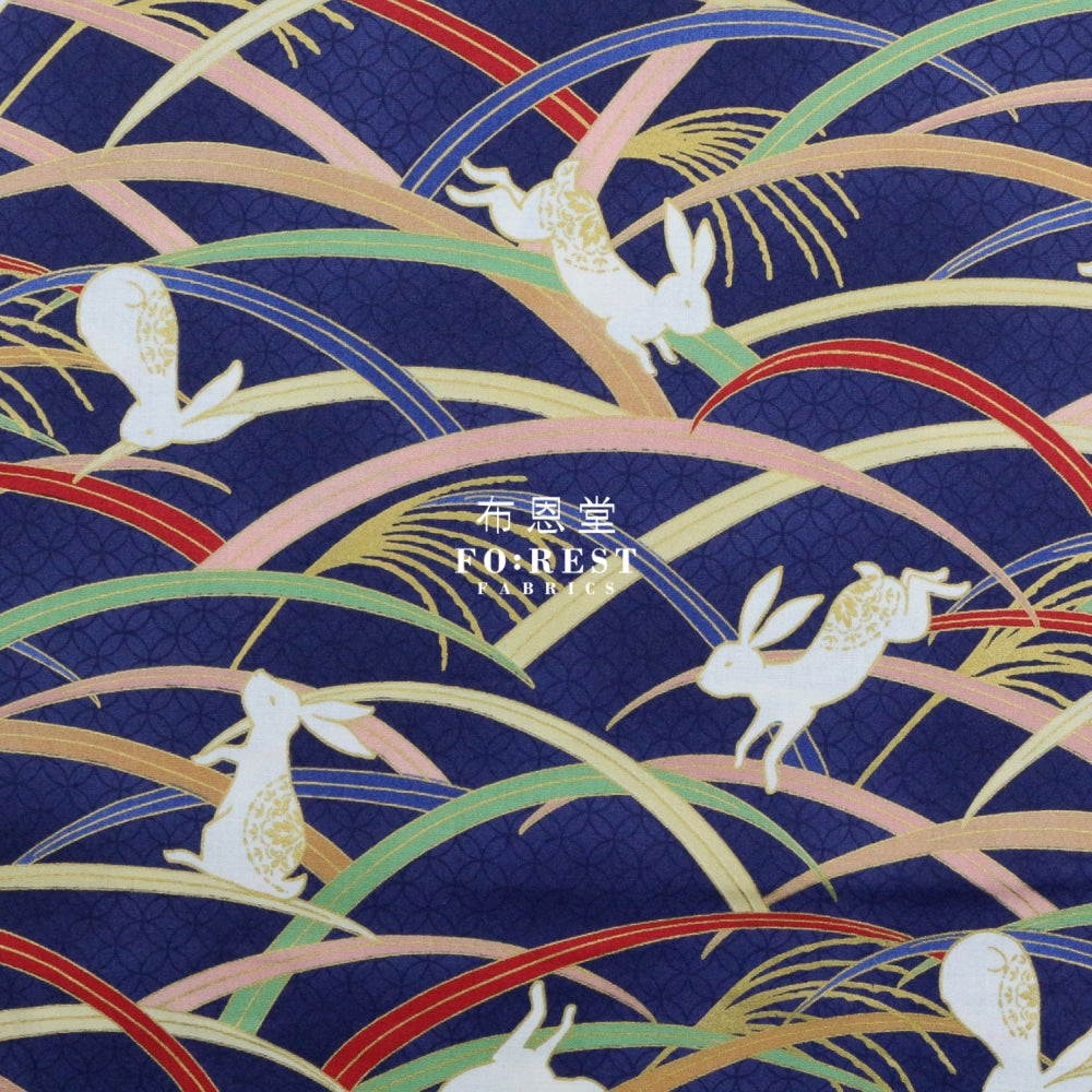 Cotton - Paddy Rabbit Japanese Fabric Navy