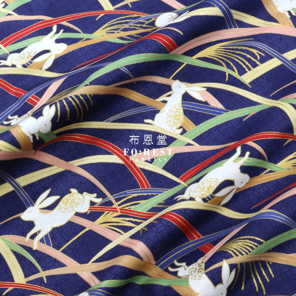 Cotton - Paddy Rabbit Japanese Fabric Navy