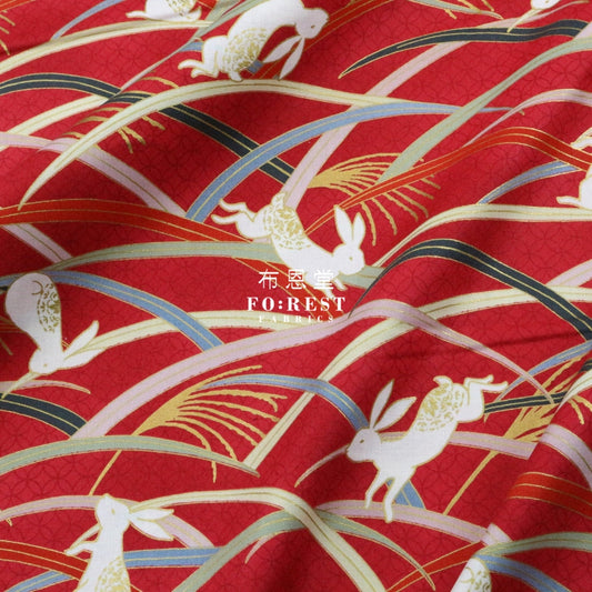 Cotton - Paddy Rabbit Japanese Fabric Red
