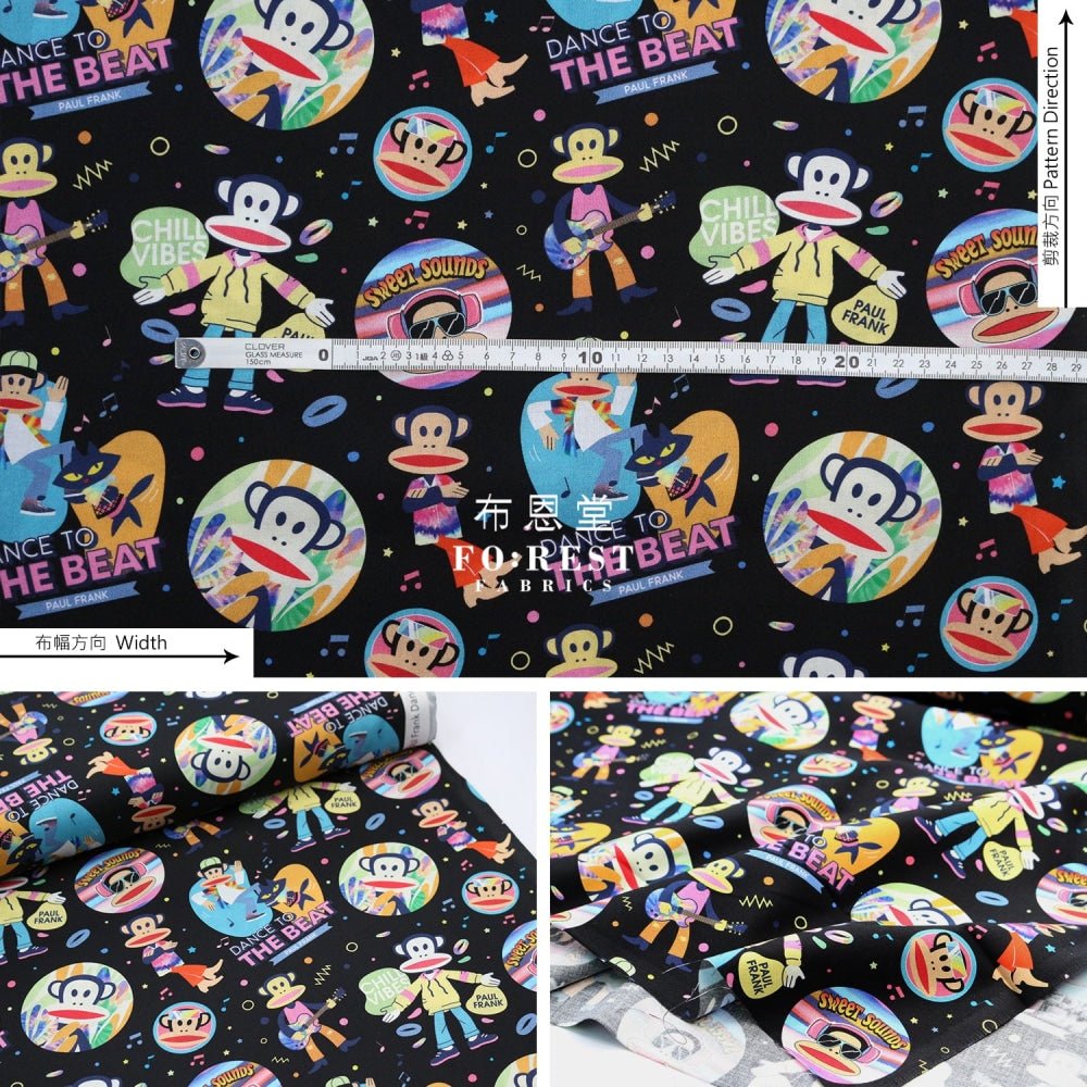 cotton - PAUL FRANK Dance Off fabric Black - FO:REST Fabric 布恩堂Liberty fabrictana lawnjapanese fabricykk zipper