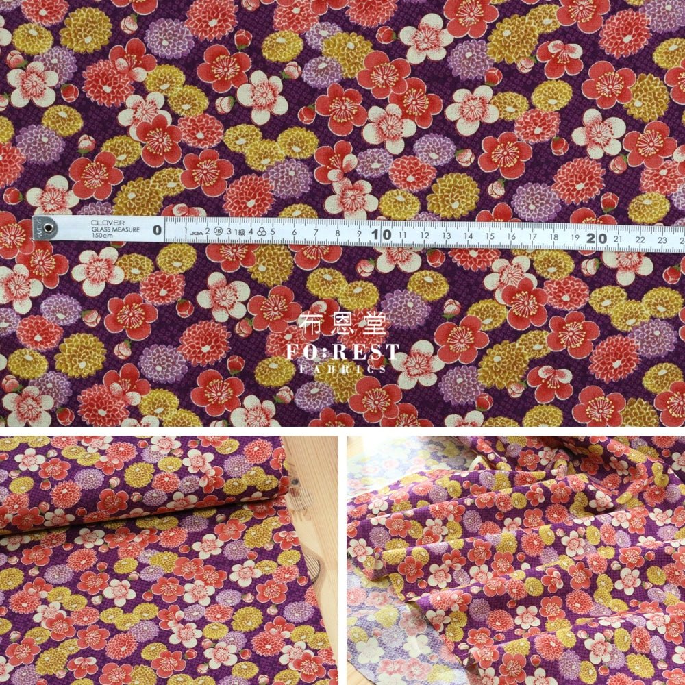 Cotton - Peony 牡丹 fabric Purple - FO:REST Fabric 布恩堂Liberty fabrictana lawnjapanese fabricykk zipper