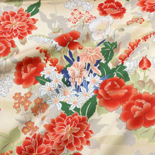 Cotton - Peony Japanese Fabric Lt.yellow