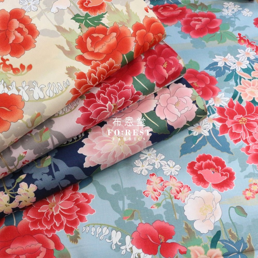 cotton - Peony Japanese fabric Navy - FO:REST Fabric 布恩堂Liberty fabrictana lawnjapanese fabricykk zipper