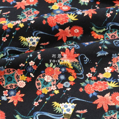 Cotton - Peony Maple 楓葉牡丹 fabric Black - FO:REST Fabric 布恩堂Liberty fabrictana lawnjapanese fabricykk zipper