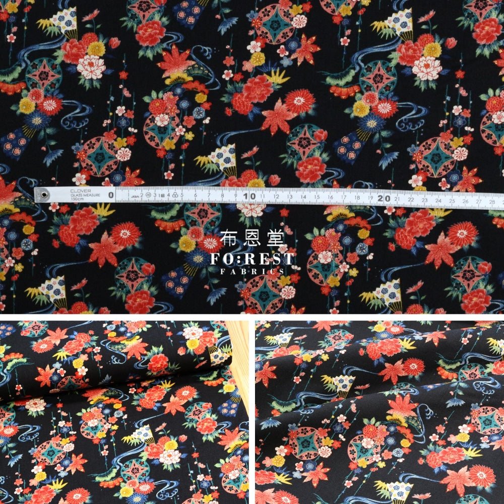 Cotton - Peony Maple 楓葉牡丹 fabric Black - FO:REST Fabric 布恩堂Liberty fabrictana lawnjapanese fabricykk zipper