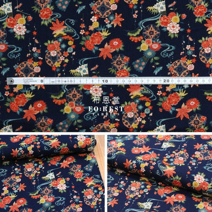 Cotton - Peony Maple 楓葉牡丹 fabric Navy - FO:REST Fabric 布恩堂Liberty fabrictana lawnjapanese fabricykk zipper