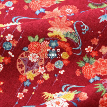 Cotton - Peony Maple 楓葉牡丹 fabric Red - FO:REST Fabric 布恩堂Liberty fabrictana lawnjapanese fabricykk zipper