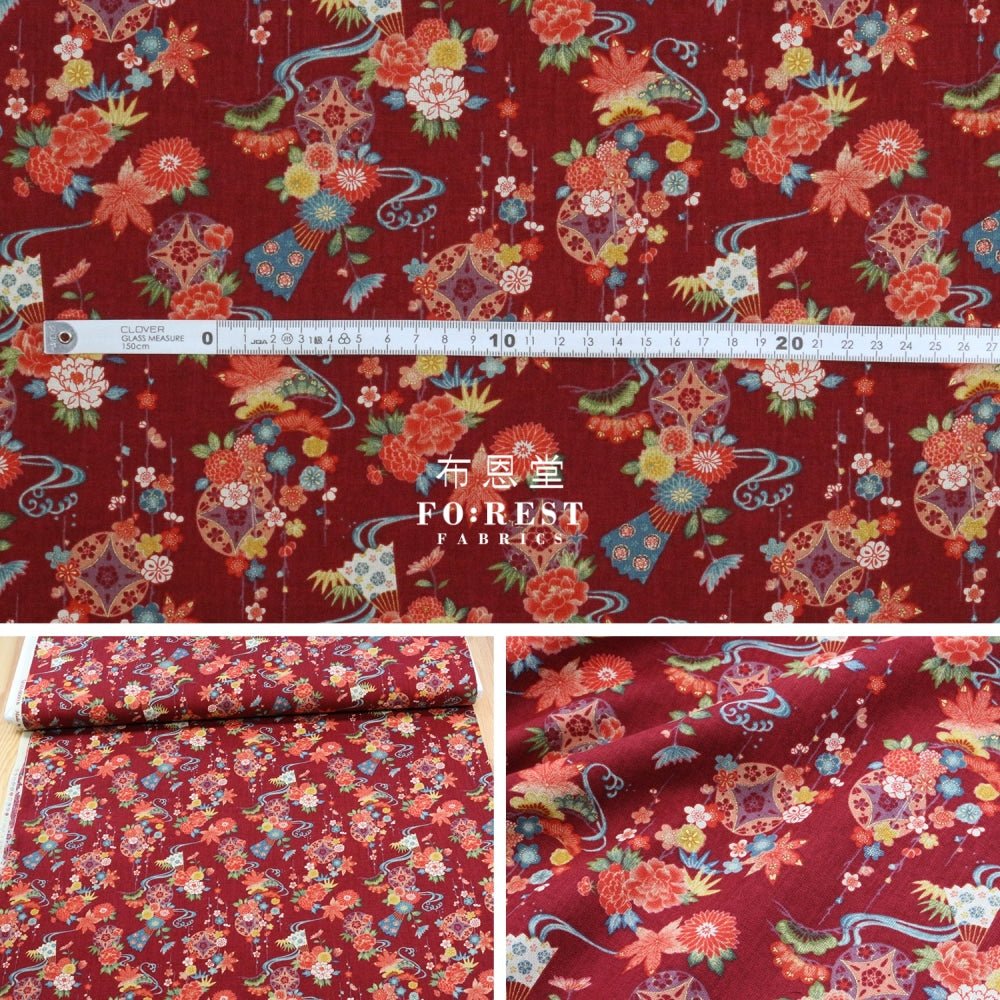 Cotton - Peony Maple 楓葉牡丹 fabric Red - FO:REST Fabric 布恩堂Liberty fabrictana lawnjapanese fabricykk zipper
