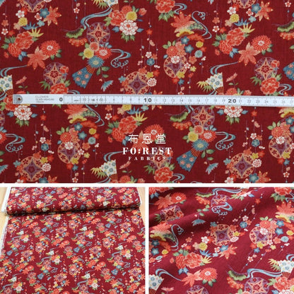 Cotton - Peony Maple 楓葉牡丹 fabric Red - FO:REST Fabric 布恩堂Liberty fabrictana lawnjapanese fabricykk zipper