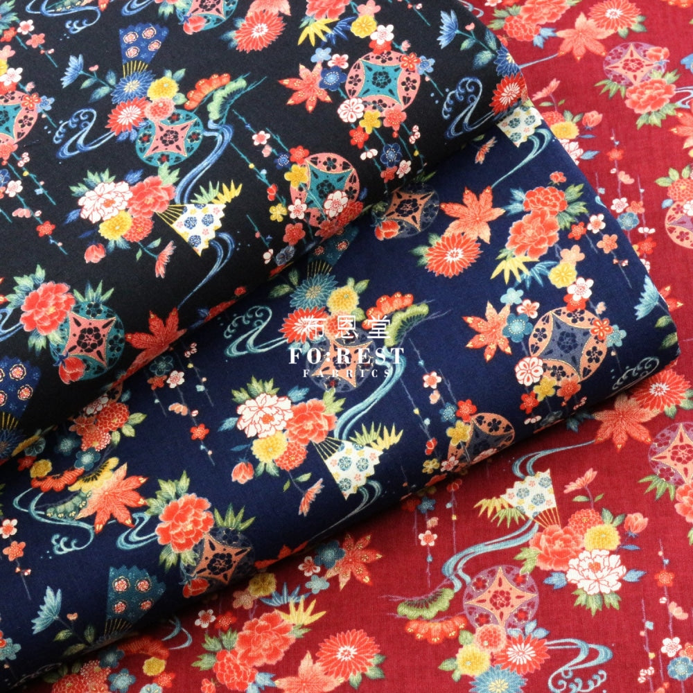 Cotton - Peony Maple Fabric Navy Cotton