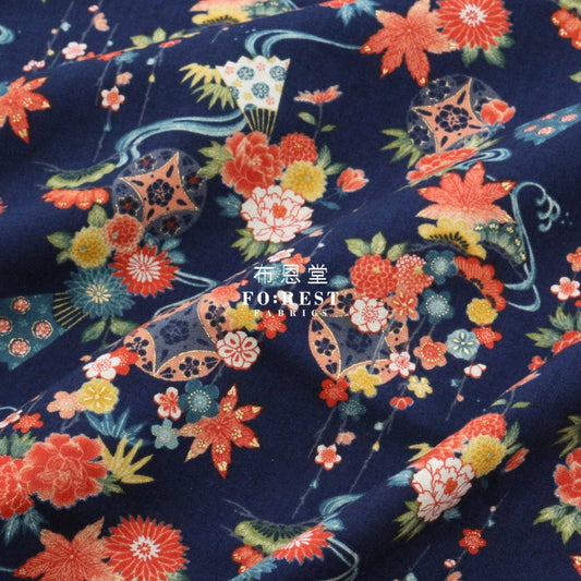 Cotton - Peony Maple Fabric Navy Cotton