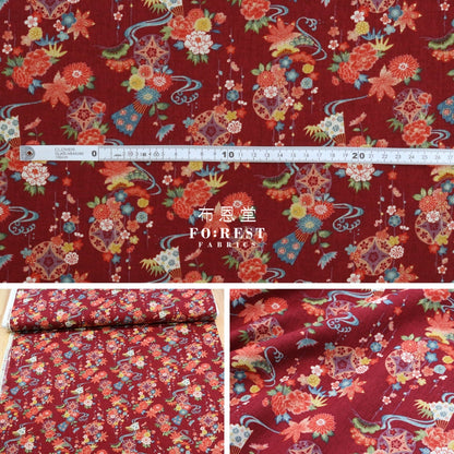 Cotton - Peony Maple Fabric Red Cotton