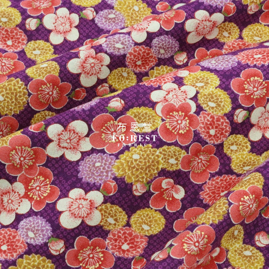 Cotton - Peony Fabric Purple Cotton