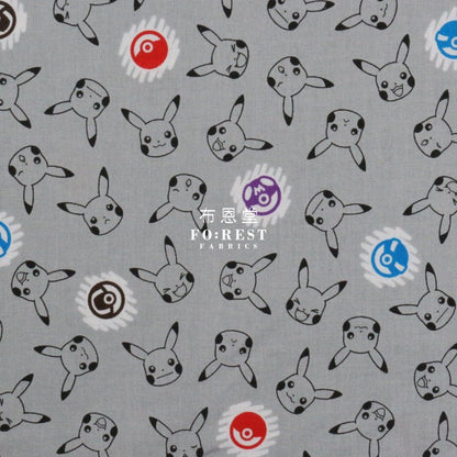 Cotton - Pikachu fabric Gray (member) - FO:REST Fabric 布恩堂Liberty fabrictana lawnjapanese fabricykk zipper