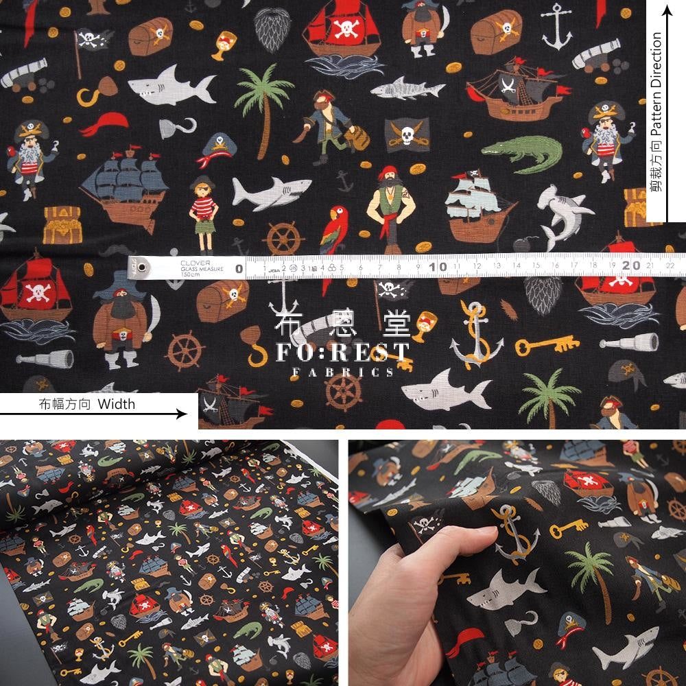Cotton - Pirate Tales Fabric Black