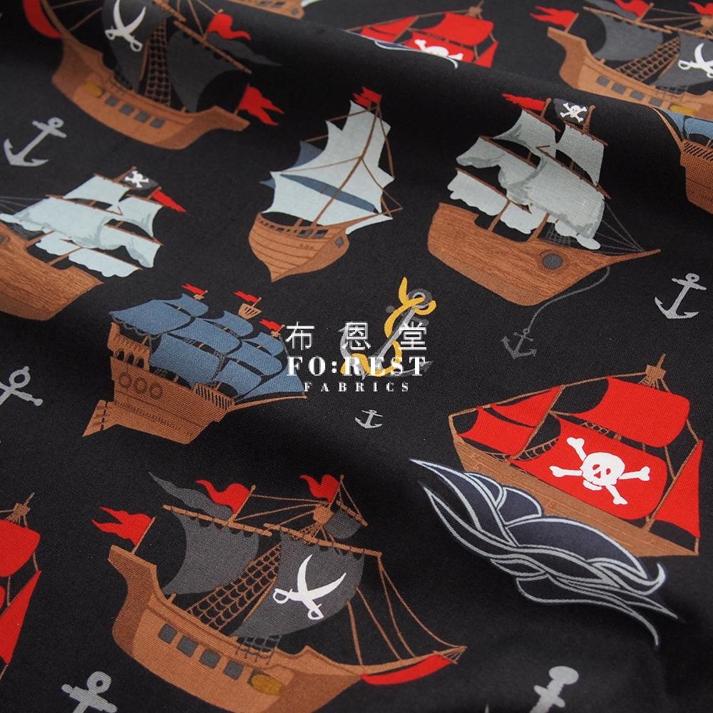 Cotton - Pirate Tales Fabric Black A Ship