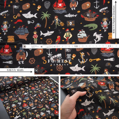 cotton - Pirate Tales fabric Black - FO:REST Fabric 布恩堂Liberty fabrictana lawnjapanese fabricykk zipper